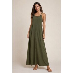 CUPSHE Olive Green Button Front Maxi Dress NWT Size Lg Flowy Boho Summer Dress
